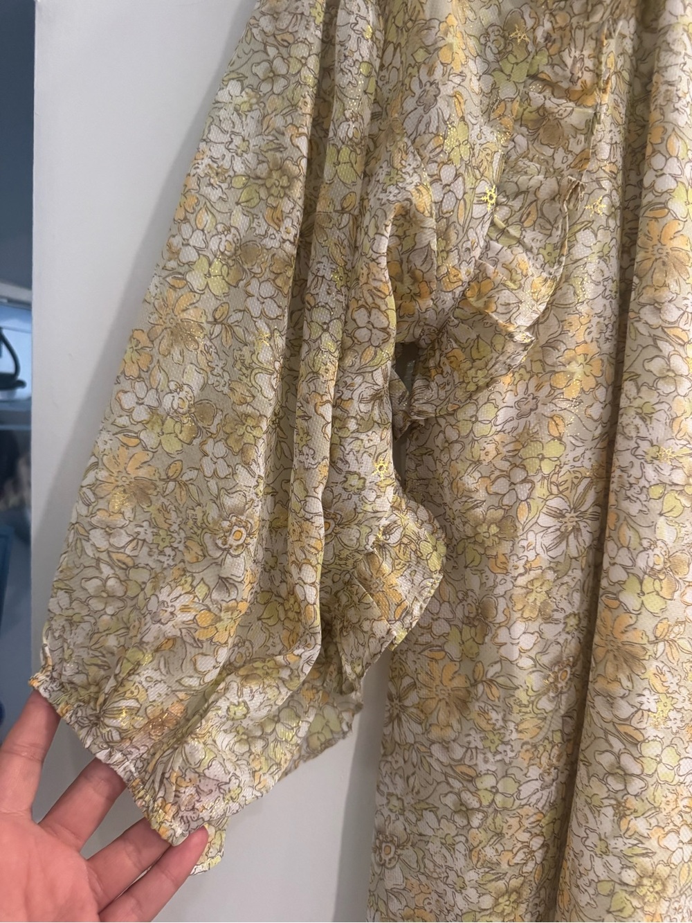 Entro Yellow Floral Ruffle V-Neck Blouse Large Boho Cottagecore Flutter top - Picture 4 of 7